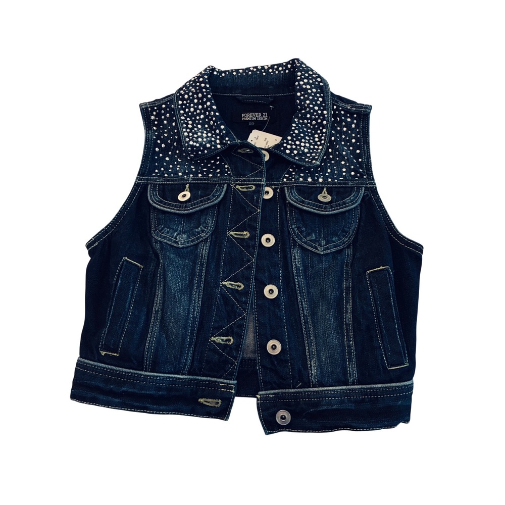 Forever 21 cropped denim vest S sparkly studded NEW bling